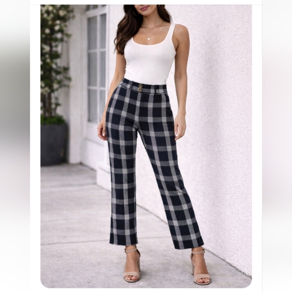 Anthropologie Essential Slim Plaid Ankle Pants | Size 0P